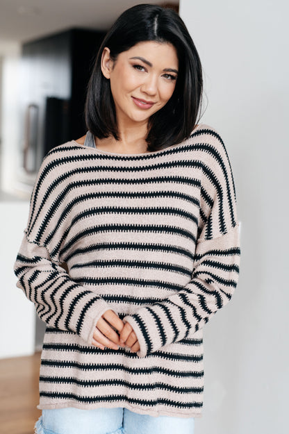 Selma Striped Sweater styled with jeans for a comfy, chic everyday look.