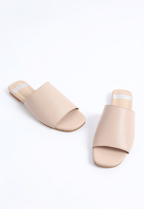 Front view of Shanon Slip-On Leather Flats in Beige square toe leather flats.