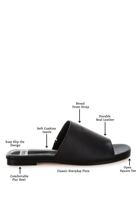 Diagram of Shanon Slip-On Leather Flats in Black.