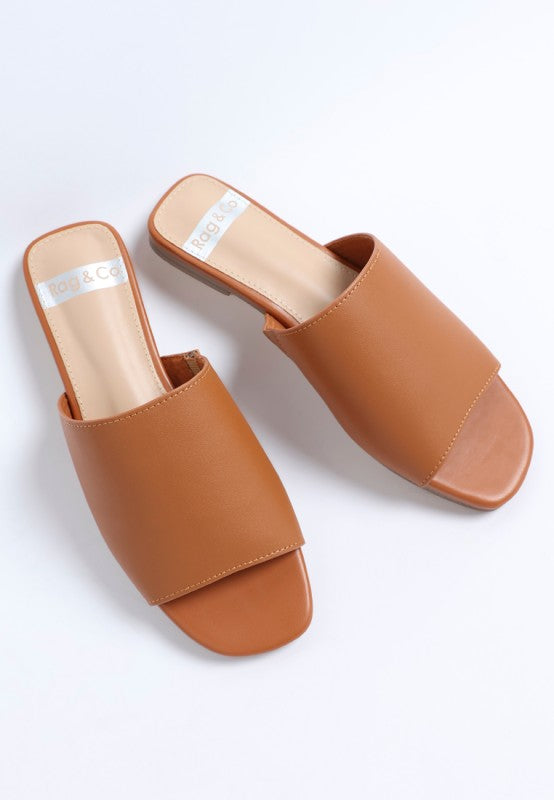 Front view of Shanon Slip-On Leather Flats in Tan square toe leather flats.