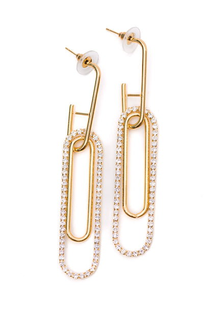 Front view of Sonia Link Earrings highlighting linked shape and rhinestone accents