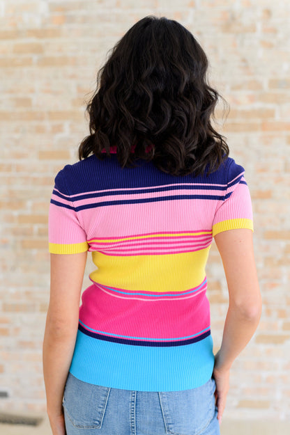 Back view of Suzette Striped Top highlighting multicolor stripes