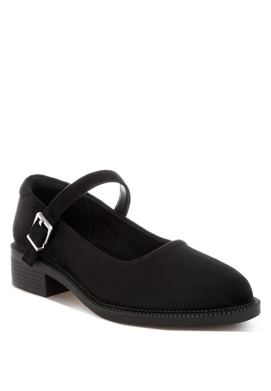 Stivah Mary Janes in black with closed round toe and block heel.