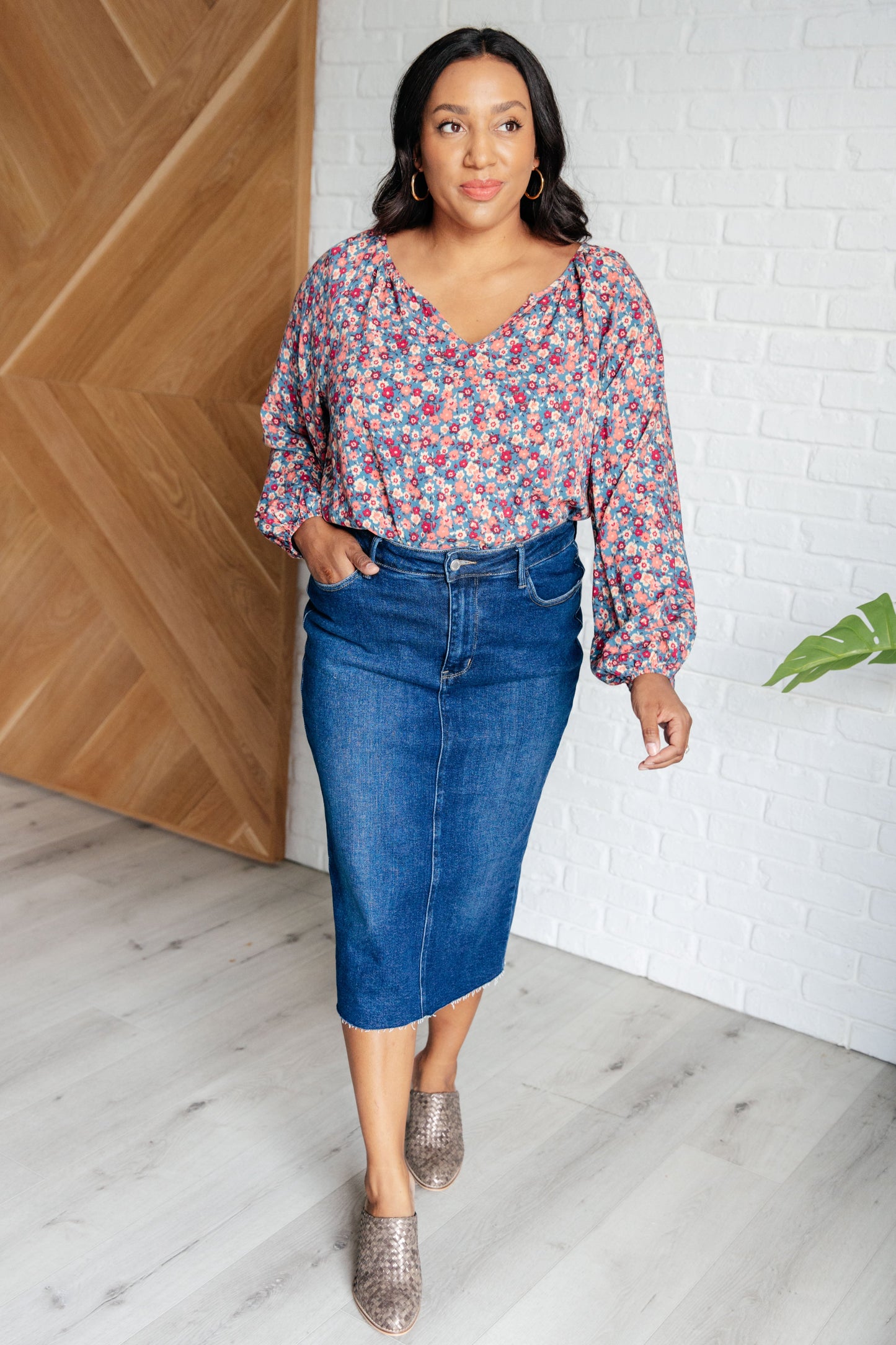 Krychele Blouse in Denim Floral