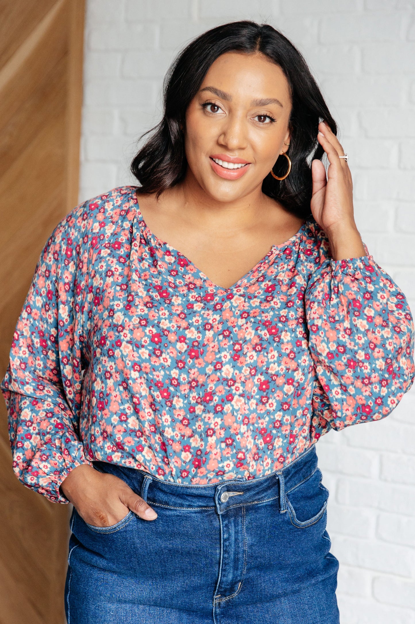 Krychele Blouse in Denim Floral