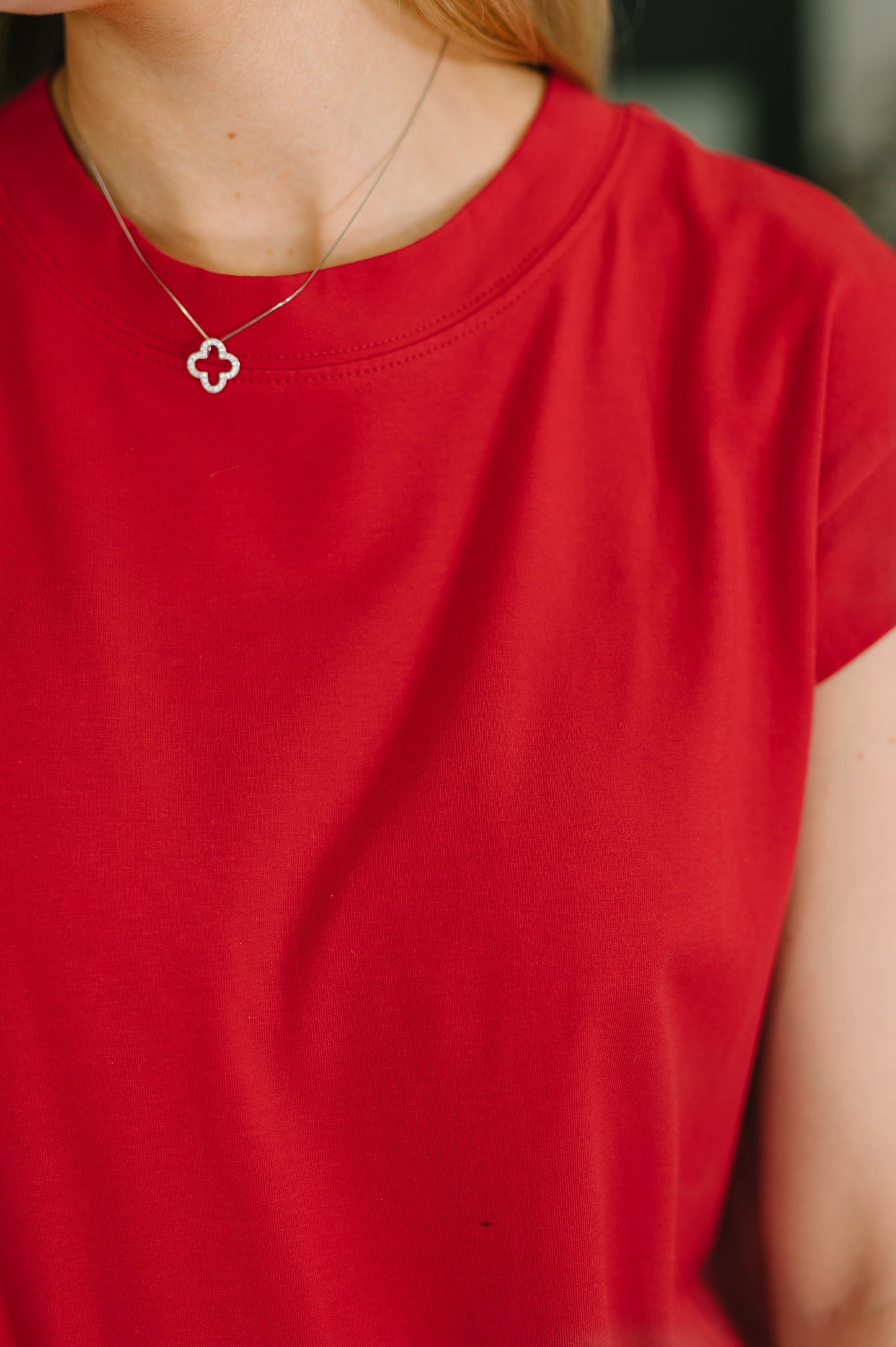 Detail shot of Sweeney Casual Dress banded neckline and sleeve cuffs.