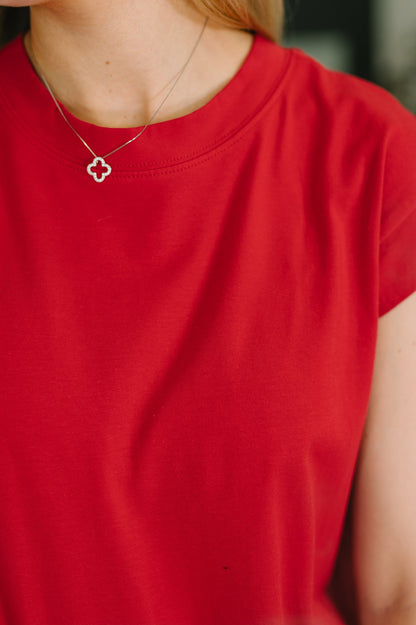 Detail shot of Sweeney Casual Dress banded neckline and sleeve cuffs.