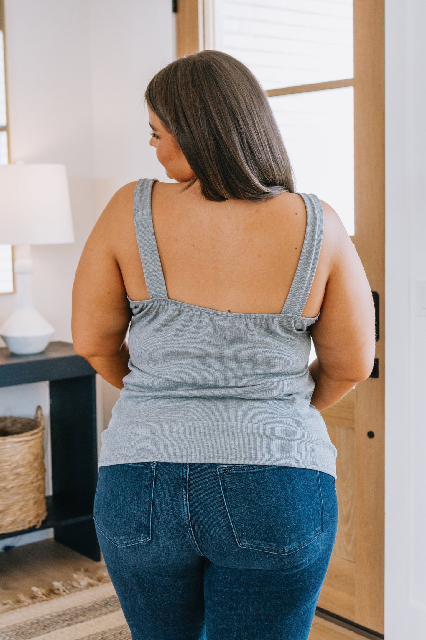 Fanny Sweetheart Tank – Gray Ribbed Knit, Sleeveless, Button Detail