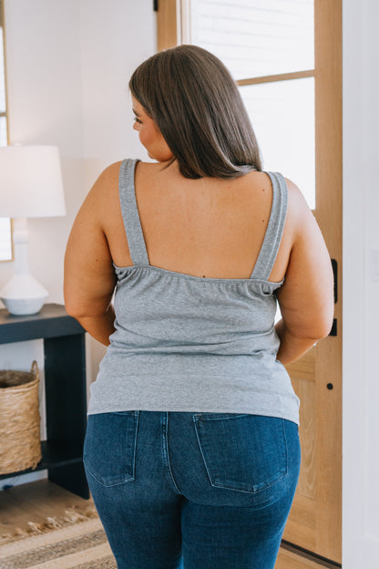 Fanny Sweetheart Tank – Gray Ribbed Knit, Sleeveless, Button Detail