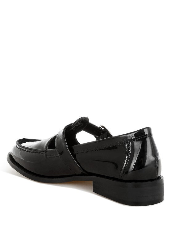 Black Swenson Mary Jane Loafers back inside angle, showing block heel design