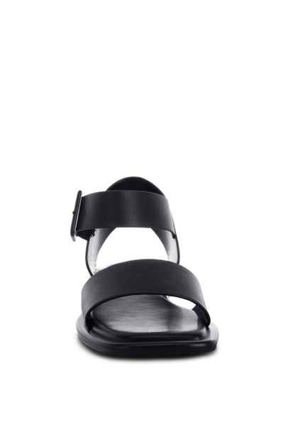 Toe view of Tayana Chunky Buckle Strap Flats black square toe sandals.