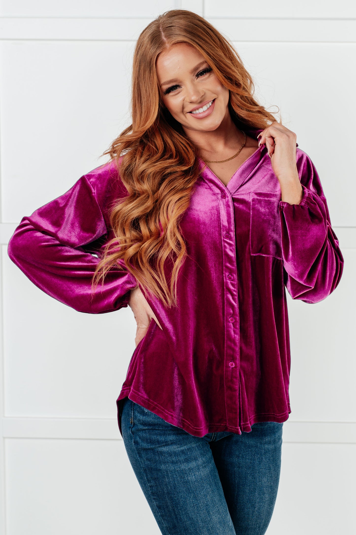 Porsha Velvet Balloon Sleeve Top