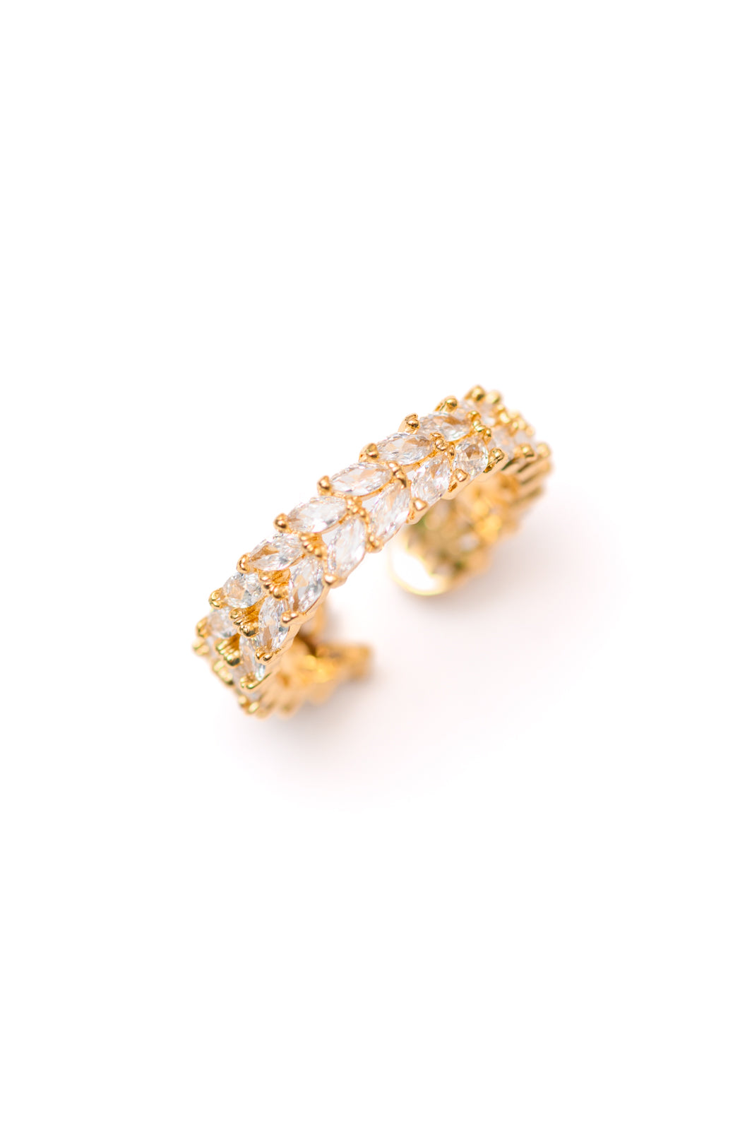 Close-up of Perfect Pearlescence adjustable gold ring with freshwater pearl detail.