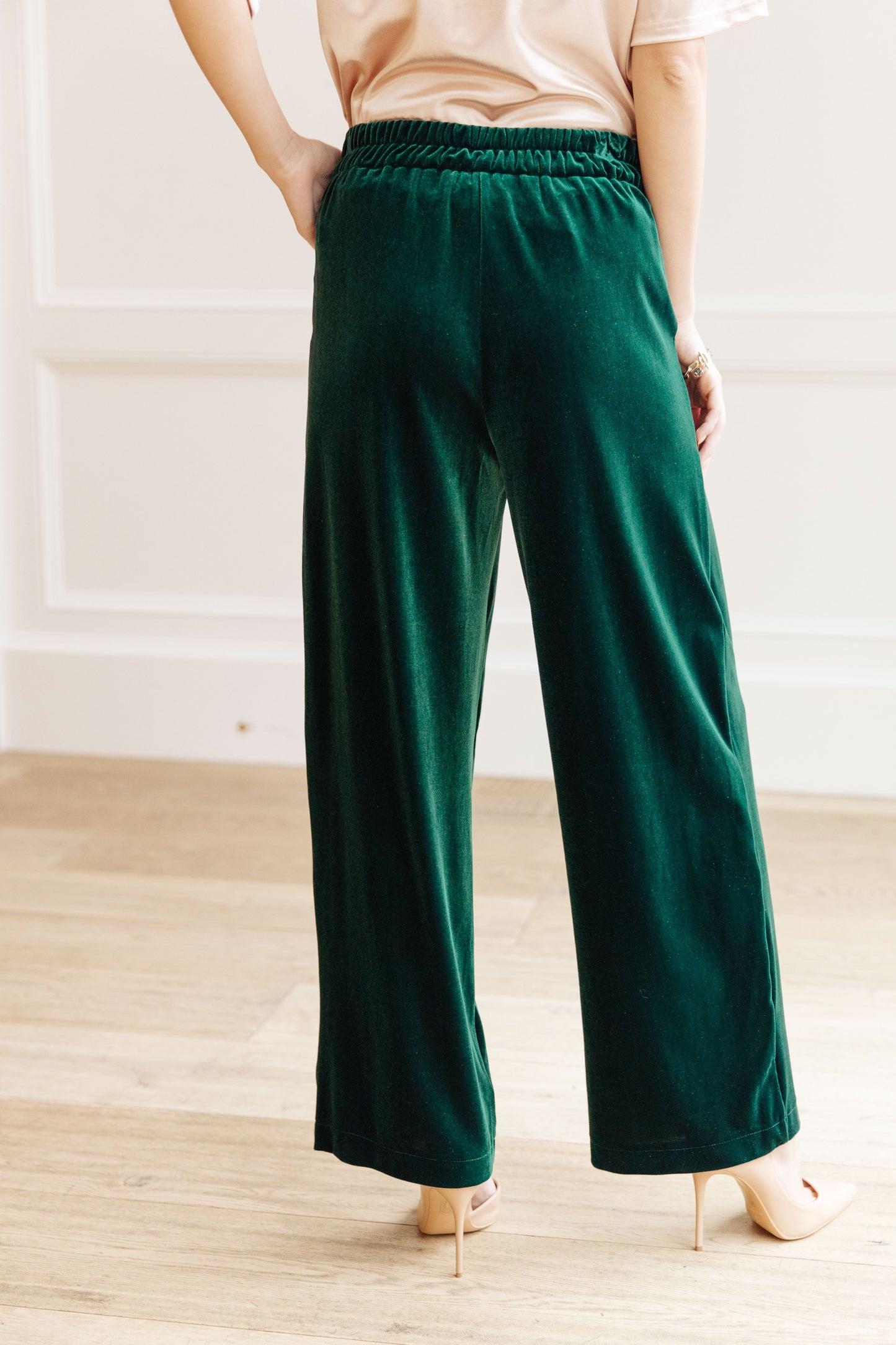 Velvet Elvis Pants - Emerald Green, Wide Leg, High Rise Velvet Trousers