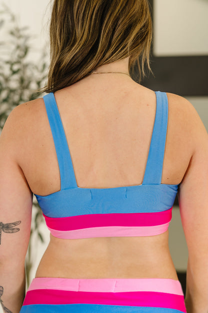 Venice Swim Top back with banded hem and wide straps, styled with matching bottoms.