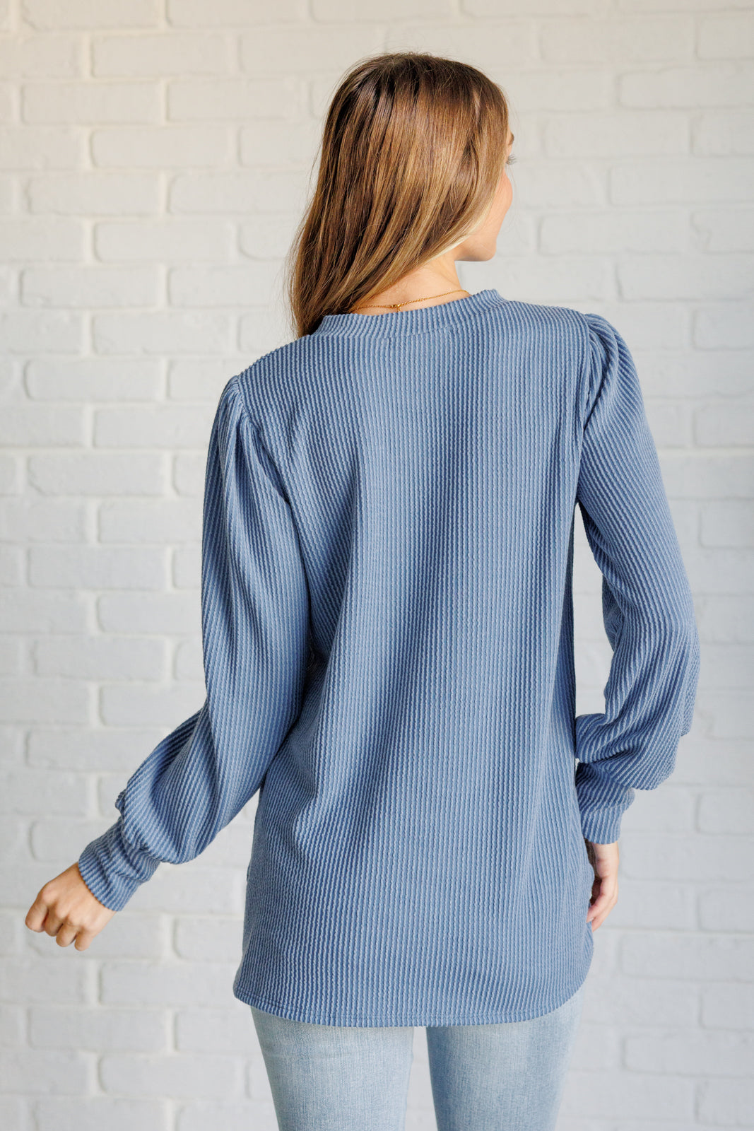 Michone Mineral Wash Ribbed Knit Top in Vintage Denim