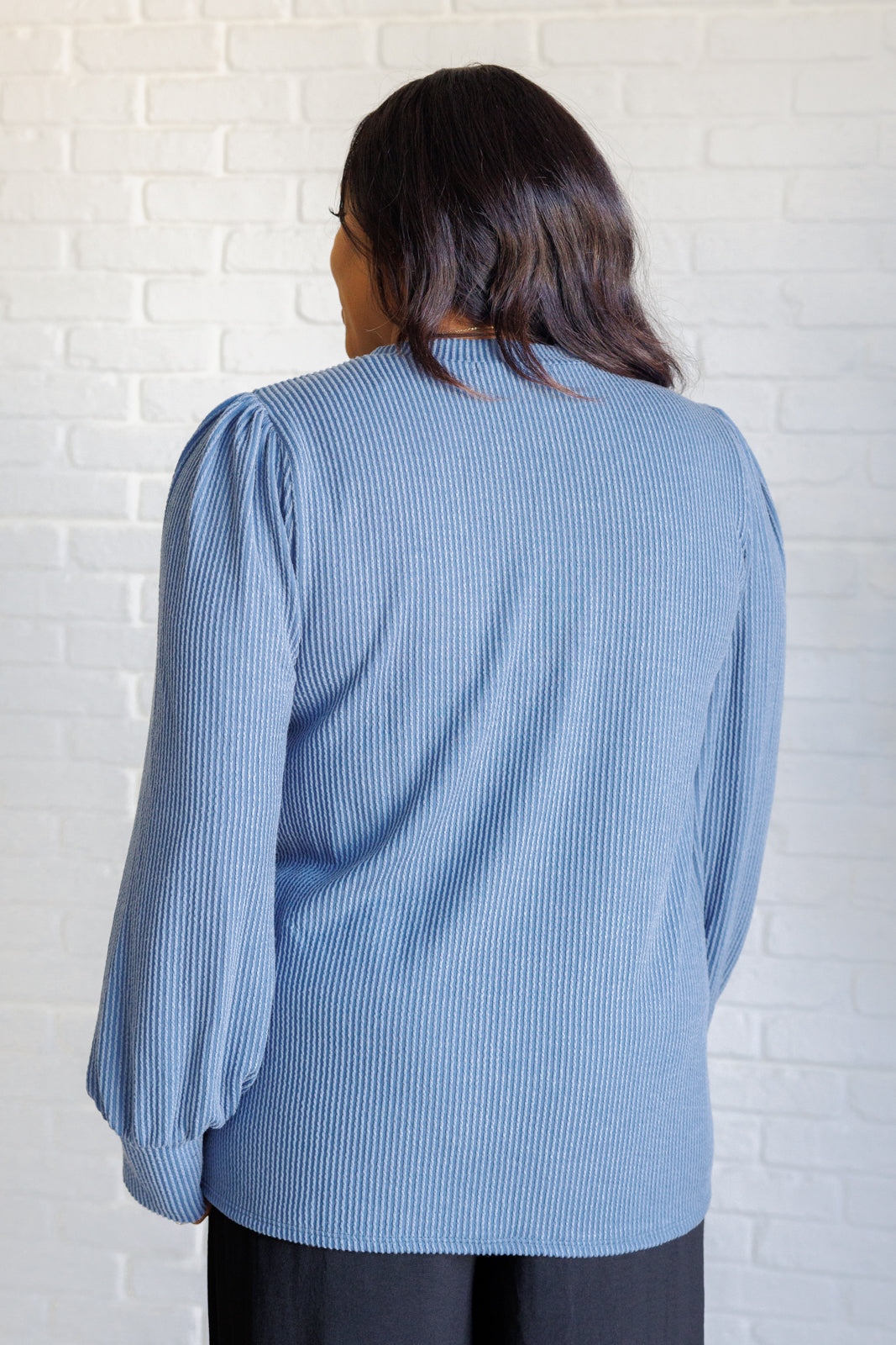 Michone Mineral Wash Ribbed Knit Top in Vintage Denim