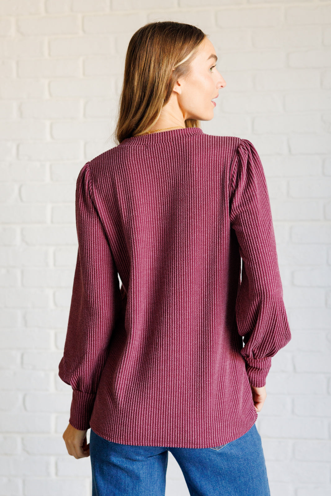 Michone Mineral Wash Ribbed Knit Top in Wine