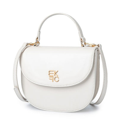White Heloise Crossbody Bag in smooth vegan leather with gold hardware and top handle style