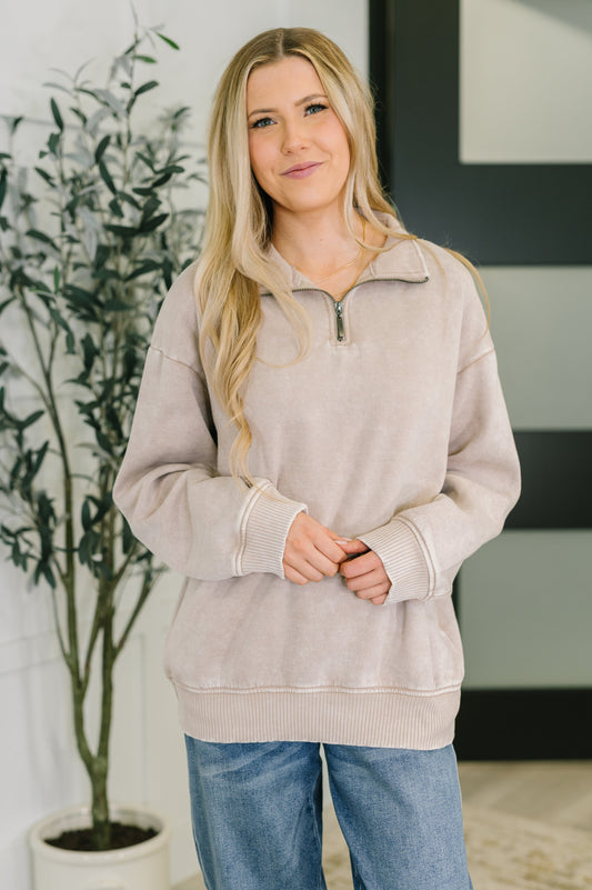 Sutton Half Zip Pullover in Ash Mocha front view