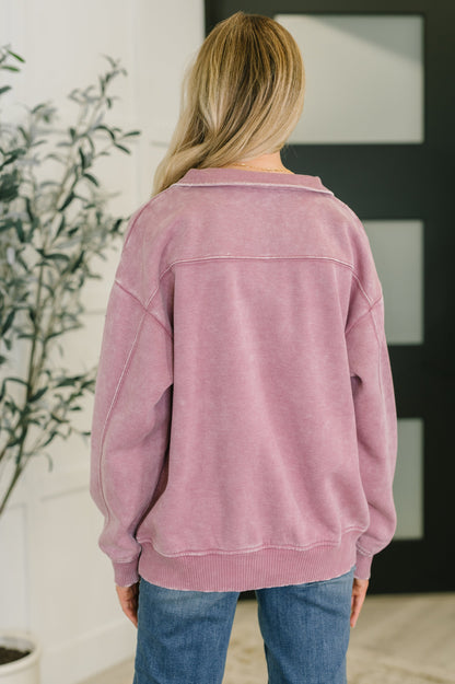 Sutton Half Zip Pullover in Light Rose – Fleece, Silver Zip
