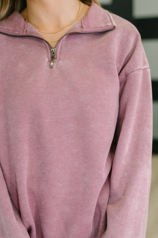 Sutton Half Zip Pullover in Light Rose – Fleece, Silver Zip