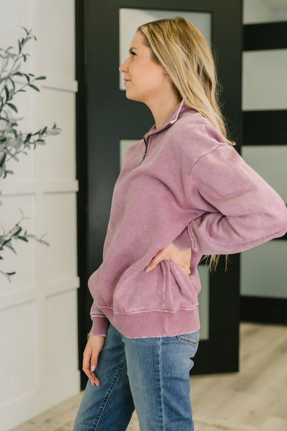 Sutton Half Zip Pullover in Light Rose – Fleece, Silver Zip