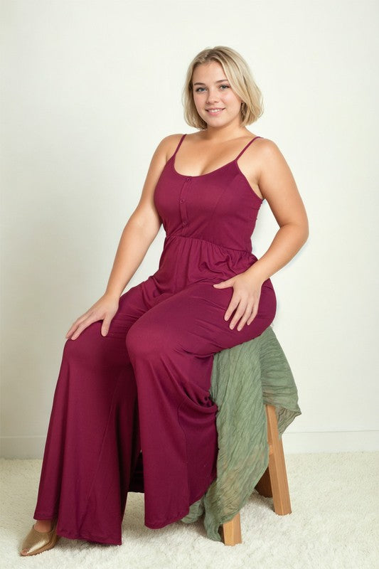 Babette Button Front Wide Leg Jumpsuit