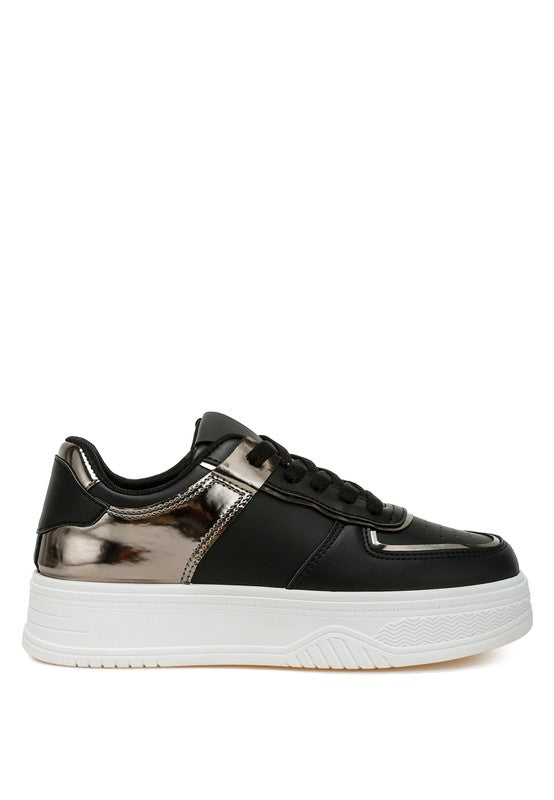 Side view of black Scouts Platform Sneakers showing metallic paneling
