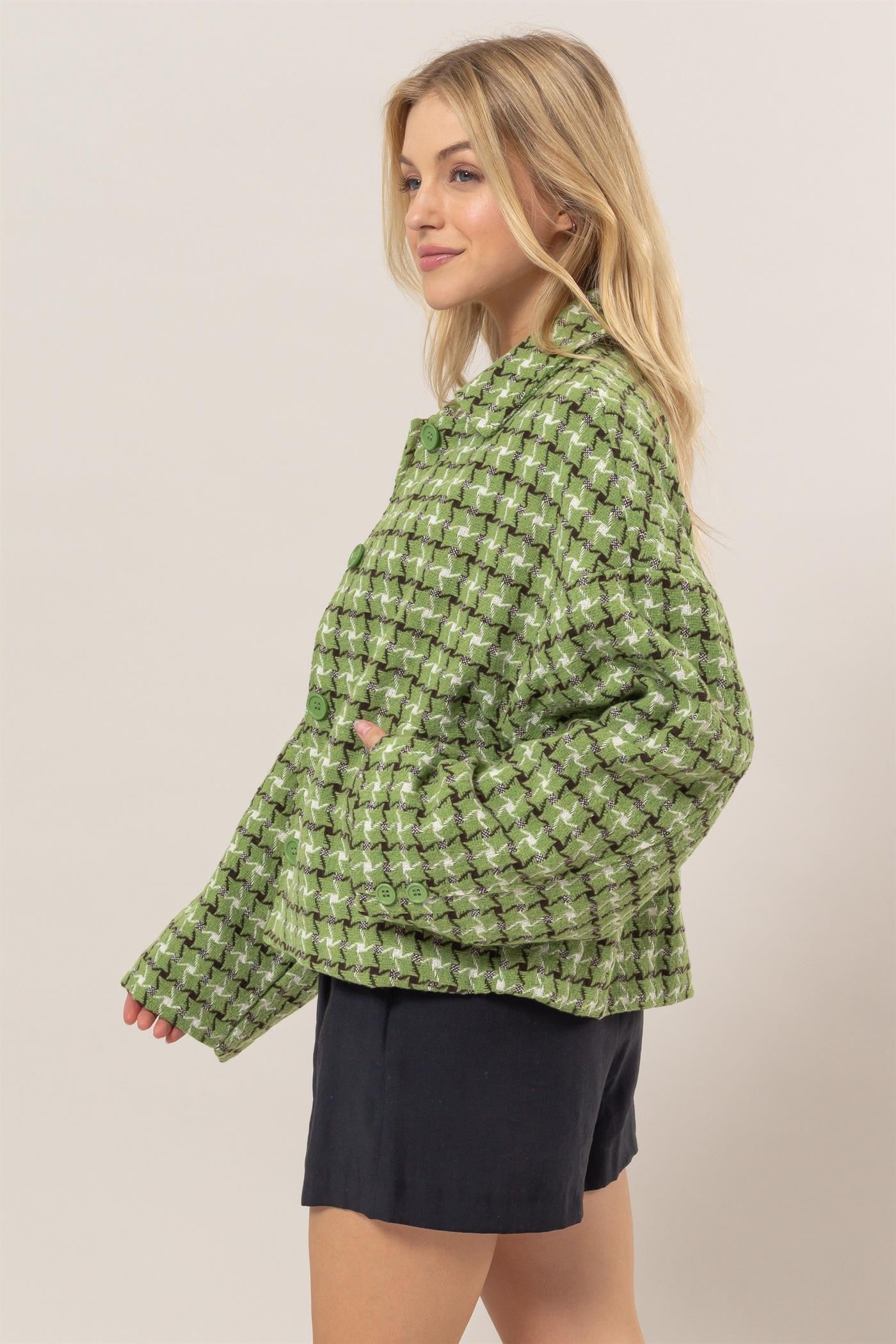 Imani Tweed Plaid Button Up Collared Neck Jacket