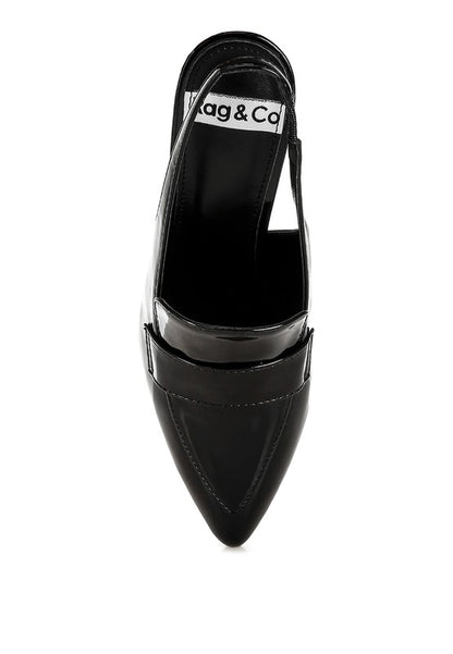 Top view of Black Voisin Slingback Loafer Heels showing cushioned insole and loafer vamp.