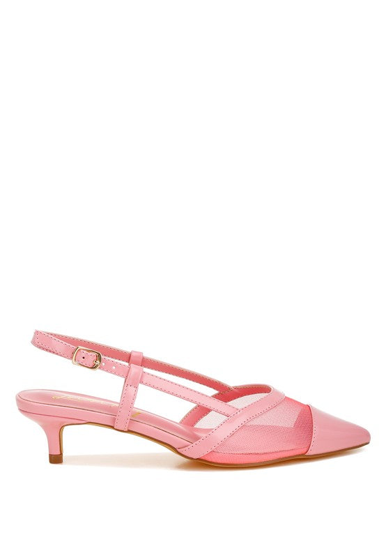Pink Iyla Mesh Slingback Heels side view highlighting mesh vamp and slingback strap