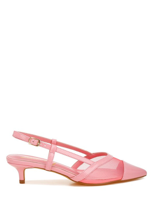 Pink Iyla Mesh Slingback Heels side view highlighting mesh vamp and slingback strap