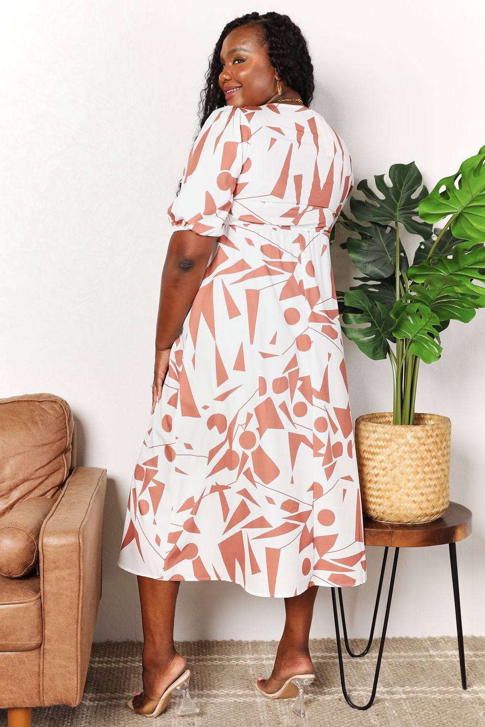 Marika Printed Surplice Balloon Sleeve Dress