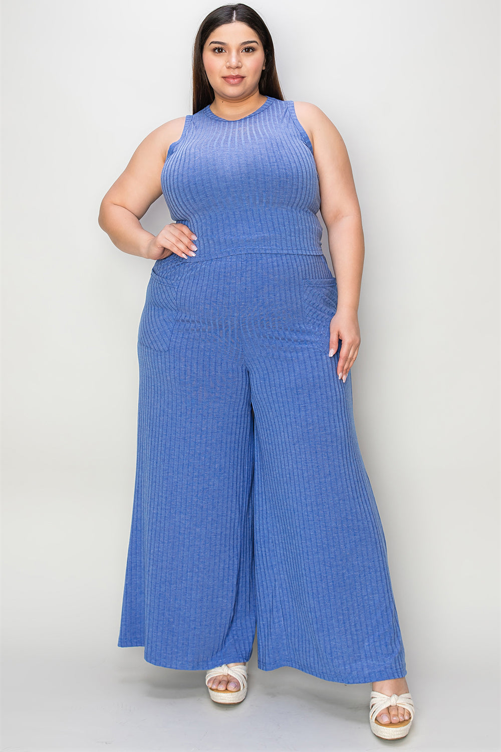 Noel Full Size Ribbed Tank and Wide Leg Pants Set