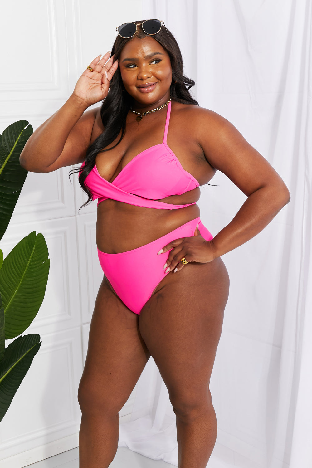 Summer Splash Halter Bikini Set in Pink By Marina West