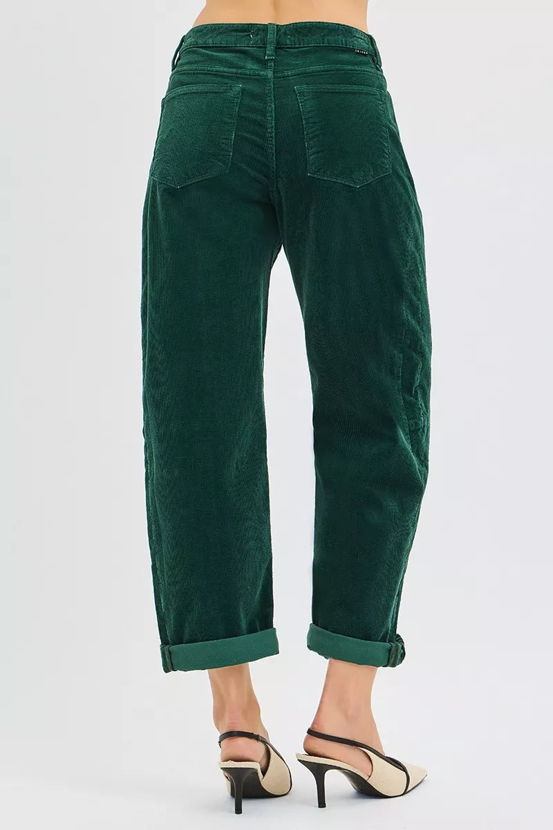 Back view of Greer Corduroy Pants highlighting high rise waistline, crop length, and soft corduroy texture.