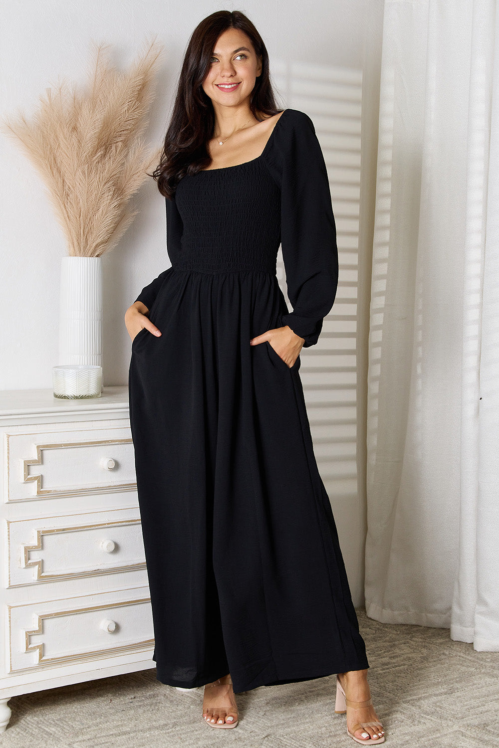 Dee Anne Square Neck Jumpsuit with Pockets