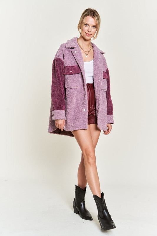 Berry Deedre Plus Size Sherpa Jacket front full body view highlighting oversized fit