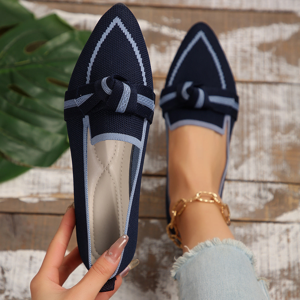 Brie Bow Contrast Trim Point Toe Loafers