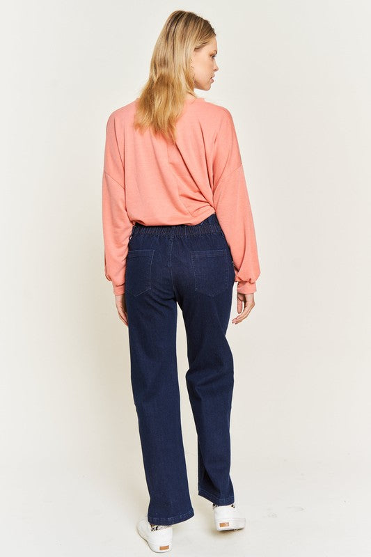 Katrin High Waisted Button Wide Leg Jeans,