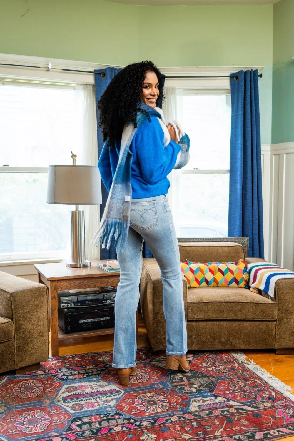 Back view of  Misha Thermal Bootcut Jeans showing flattering stretch fit.