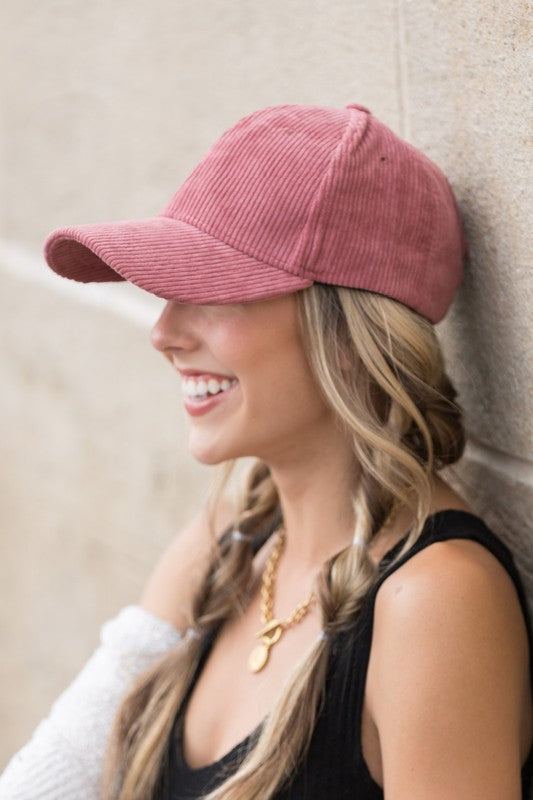 Lindy Corduroy Boyfriend Ball Cap in Mauve, vintage-inspired corduroy texture with adjustable fit