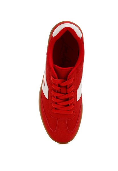 Zoomer Patchwork Sneakers in Red top view showing laces