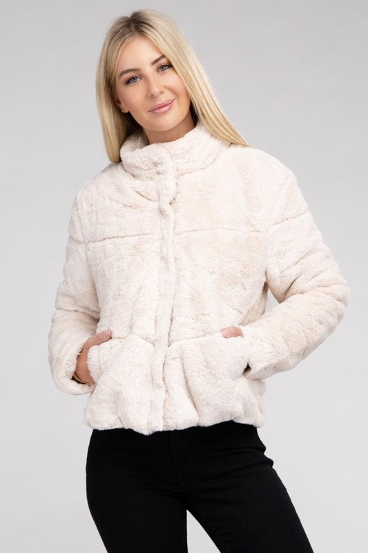 Tanvi Fluffy Zip-Up Sweater Jacket