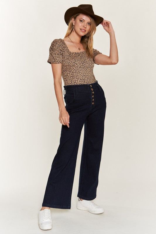 Katrin High Waisted Button Wide Leg Jeans,