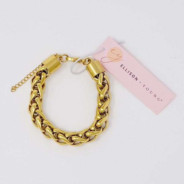 Bold & Edgy Chain Bracelet packaged with pink Ellison + Young tag