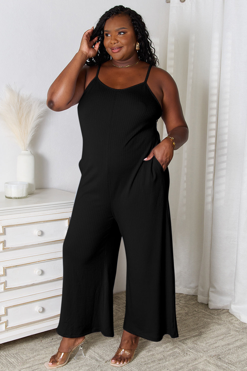 May Spaghetti Strap V-Neck Jumpsuit ( Full Size Range)