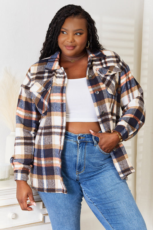 Lauren Plaid Button Front Shirt Jacket with Breast Pockets