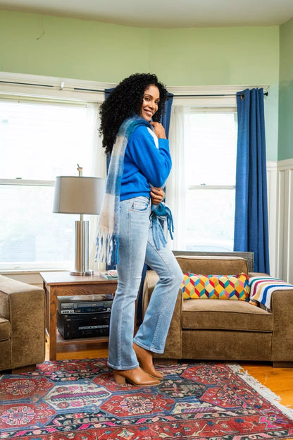 Side view of Misha Thermal Bootcut Jeans showing flattering stretch fit.